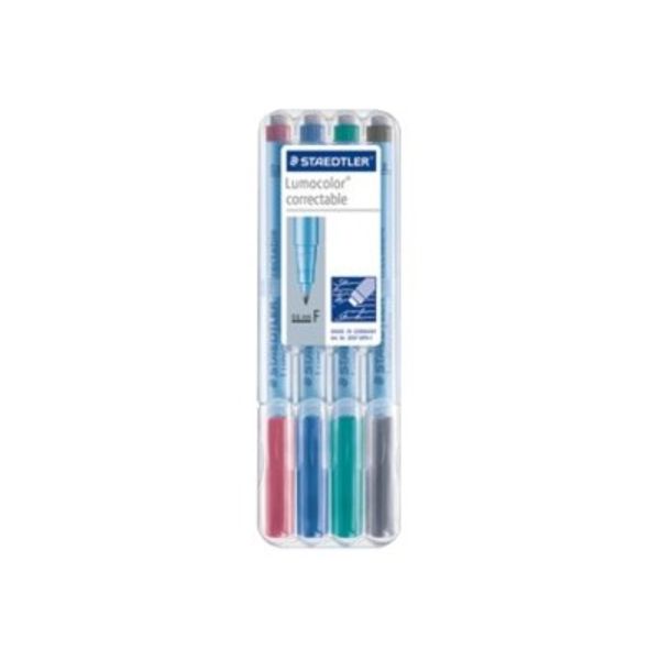 STAEDTLER Lumocolor correctable 305 - Marker - non-permanent - black, red, blue, green - 0.6 mm - fine - with eraser (pack of 4) Main image