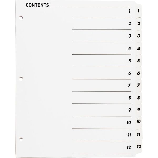Sparco Quick Index Dividers With Table Of Contents Page, 1-12, White