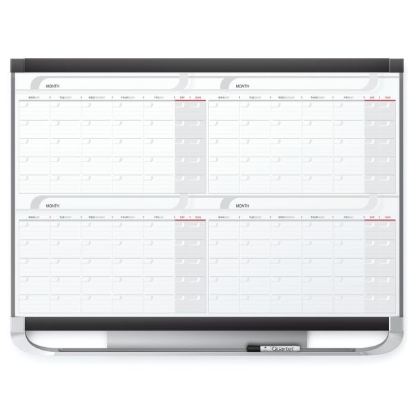 Quartet Prestige 2 Magnetic 4 Month Calendar Dry-Erase Whiteboard, 36" x 24", Aluminum Frame With Graphite Finish Main image