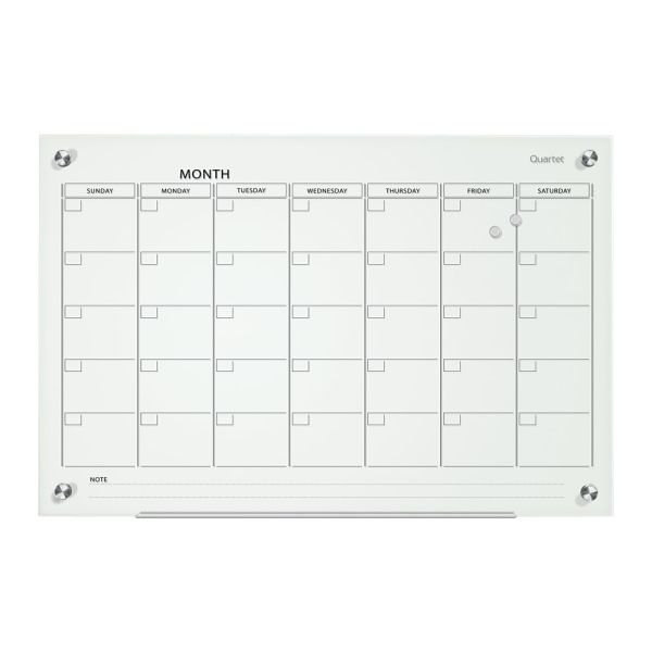 Quartet Infinity Glass Magnetic Unframed Monthly Calendar Whiteboard, 24" x 36", White