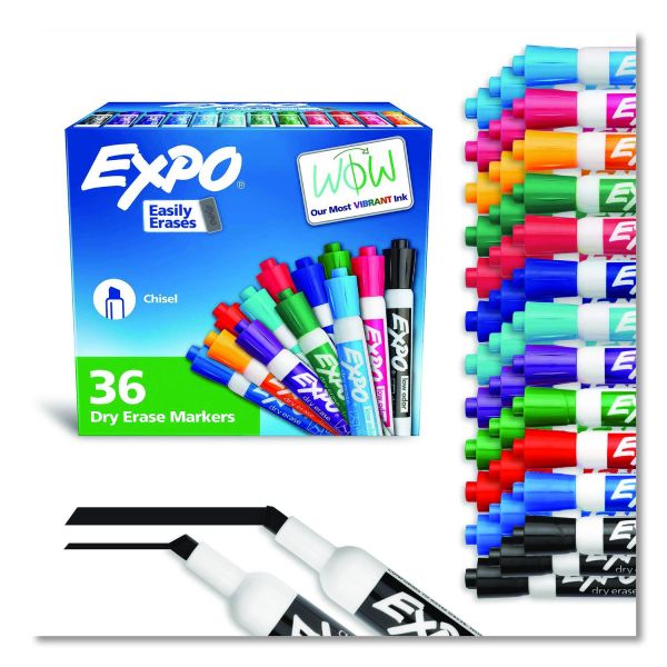 EXPO Low Odor Dry Erase Vibrant Color Markers, Broad Chisel Tip, Assorted Colors, 36/Pack Main image