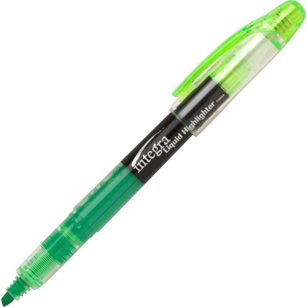 Integra Liquid Highlighters - Chisel Marker Point Style - Green - 12/Pack