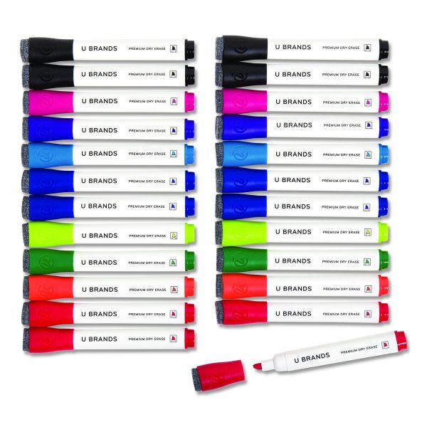 U Brands Chisel Tip Low-Odor Dry-Erase Markers with Erasers, Broad Chisel Tip, Assorted Colors, 24/Pack Main image