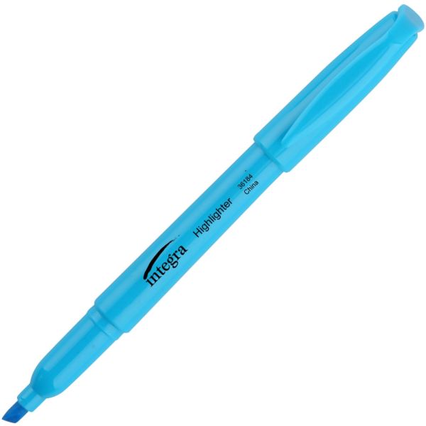Integra Pen Style Fluorescent Highlighters - Chisel Marker Point Style - Fluorescent Blue - 12 / Dozen Main image