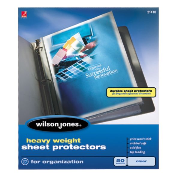 Wilson Jones Top-Loading Sheet Protectors, Heavyweight, Diamond Clear, Box Of 50 Main image