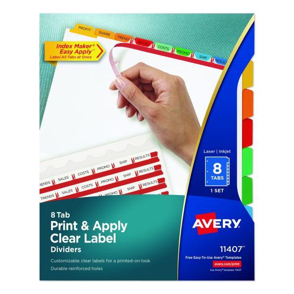Avery Print and Apply Index Maker Clear Label Dividers, 8-Tab, Color Tabs, 11 x 8.5, White, Traditional Color Tabs, 1 Set