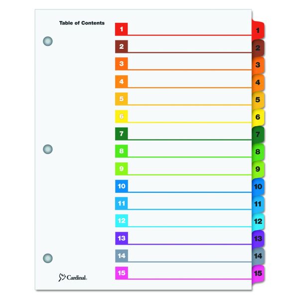 Cardinal OneStep Printable Table of Contents and Dividers, 15-Tab, 1 to 15, 11 x 8.5, White, Assorted Tabs, 1 Set
